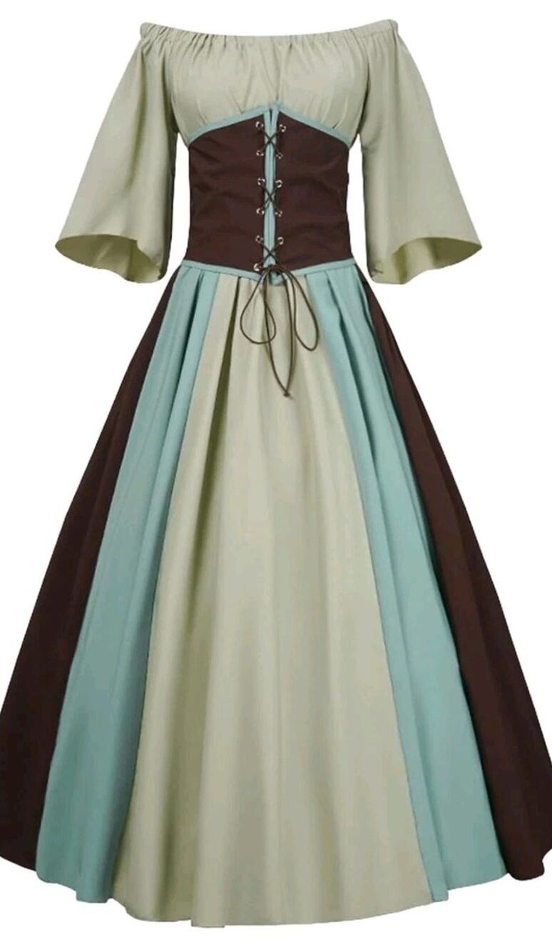 Medieval Renaissance Dress Wench Barmaid Witch Sz S Green Brown Cosplay Costume